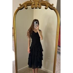 Vintage Y2K Ann Taylor Black Ruffle Bow Dress